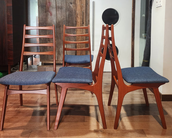 4 REUPHOLSTERED & REFINISHED Danish Mid Century Modern Teak Ladderback Chairs