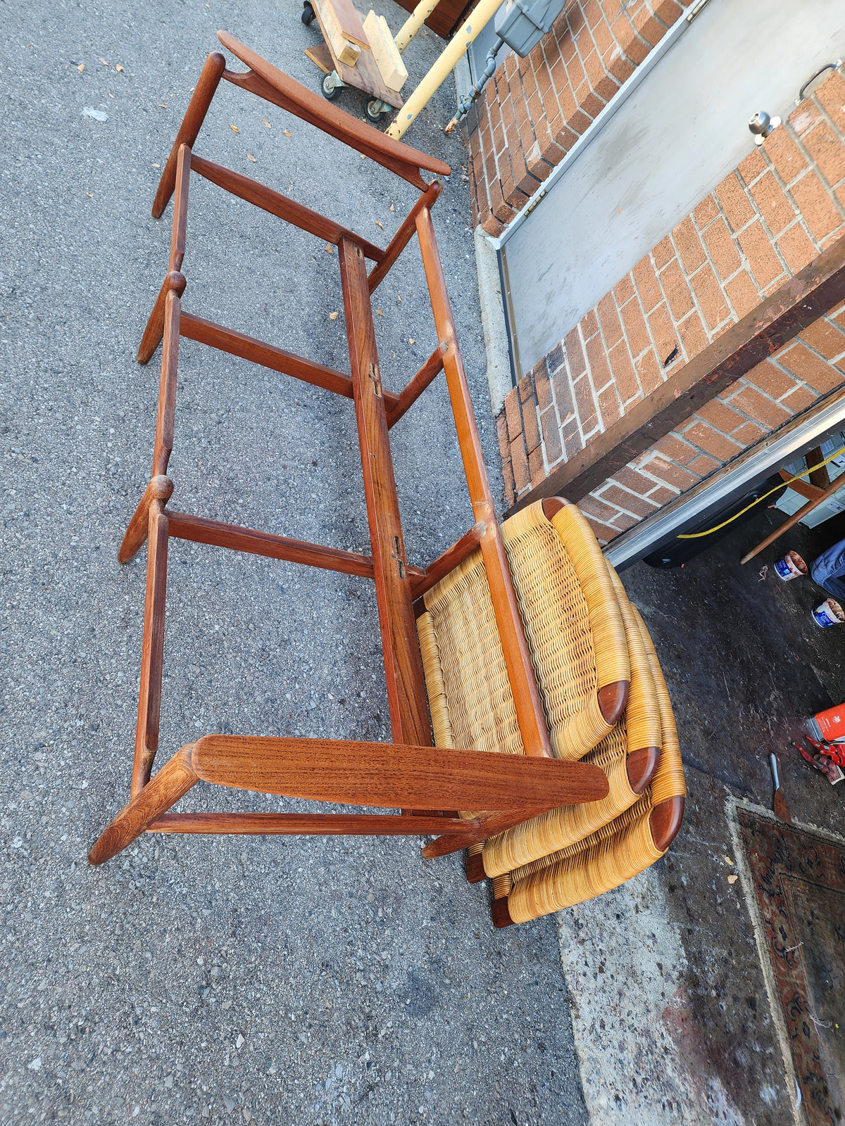 REFINISHED  Danish Mid Century Modern Teak & Cane Sofa