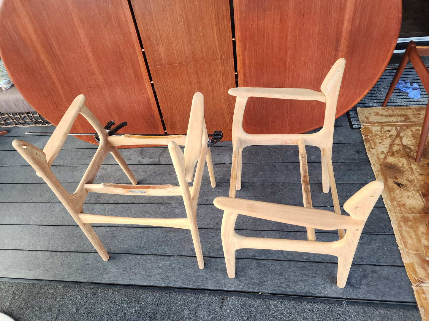2 REFINISHED will be REUPHOLSTERED Danish MCM E. Buch Teak Armchairs #50