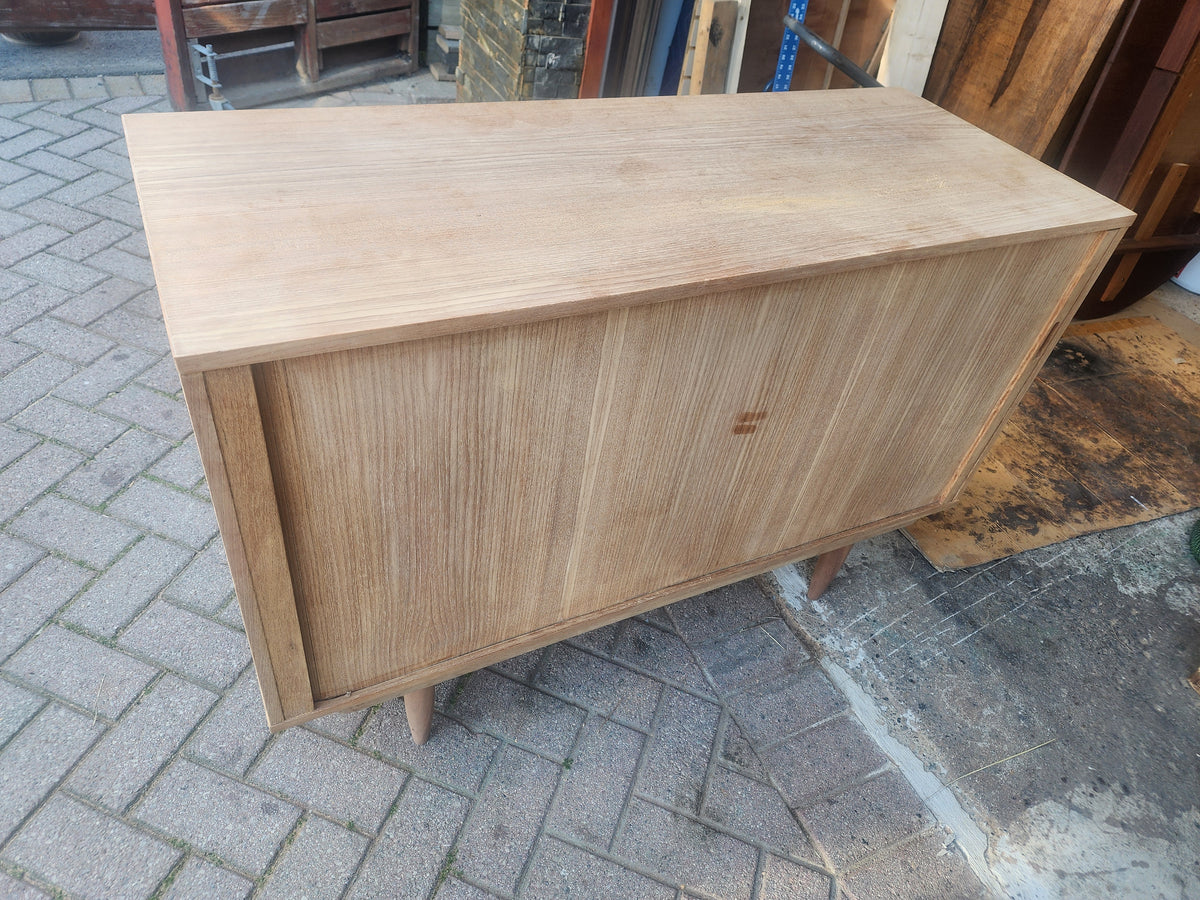 REFINISHED Danish Mid Century Modern Teak Record Tambour Cabinet 47