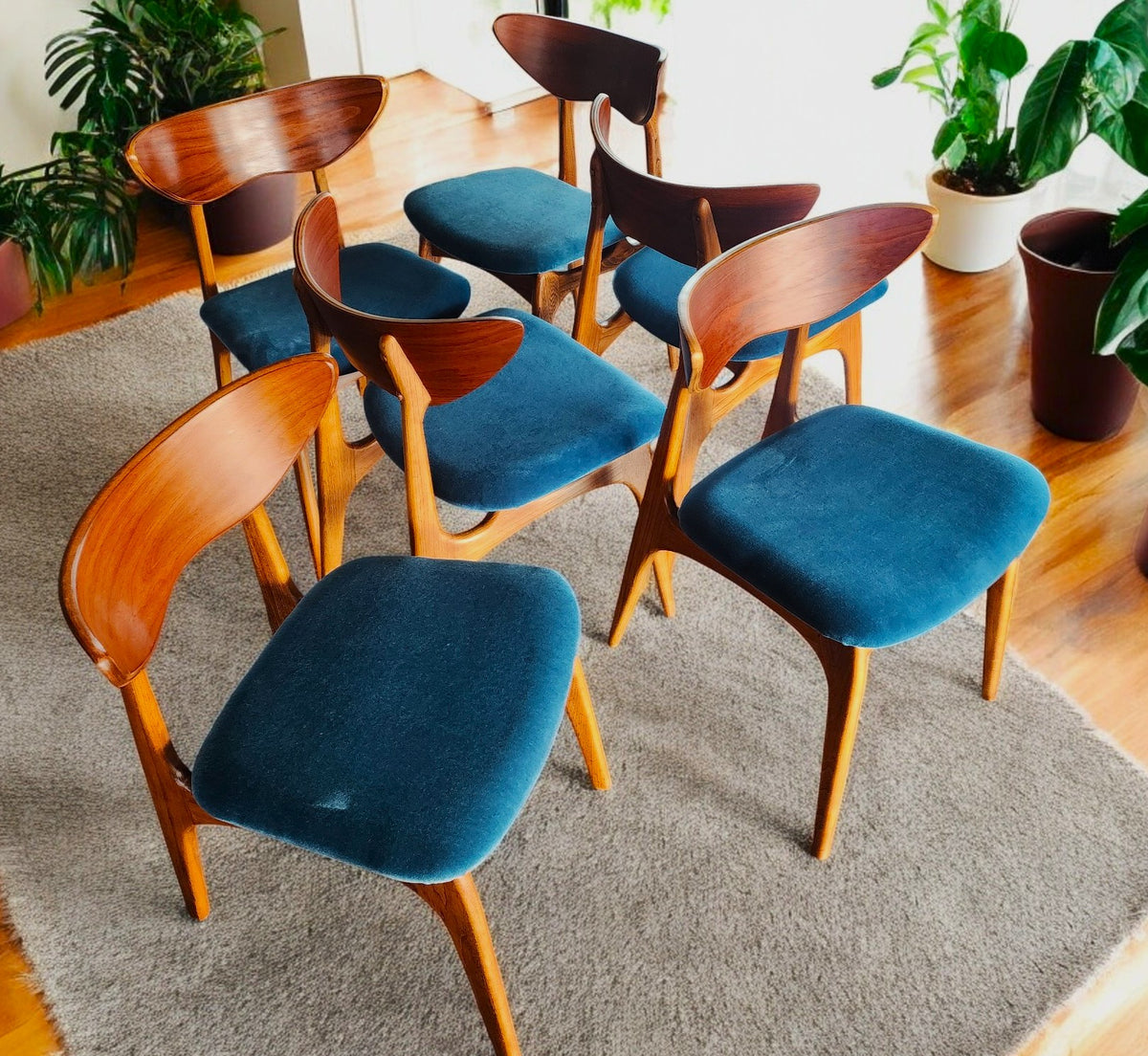 6 REFINISHED Mid Century Modern Walnut Chairs by Deilcraft