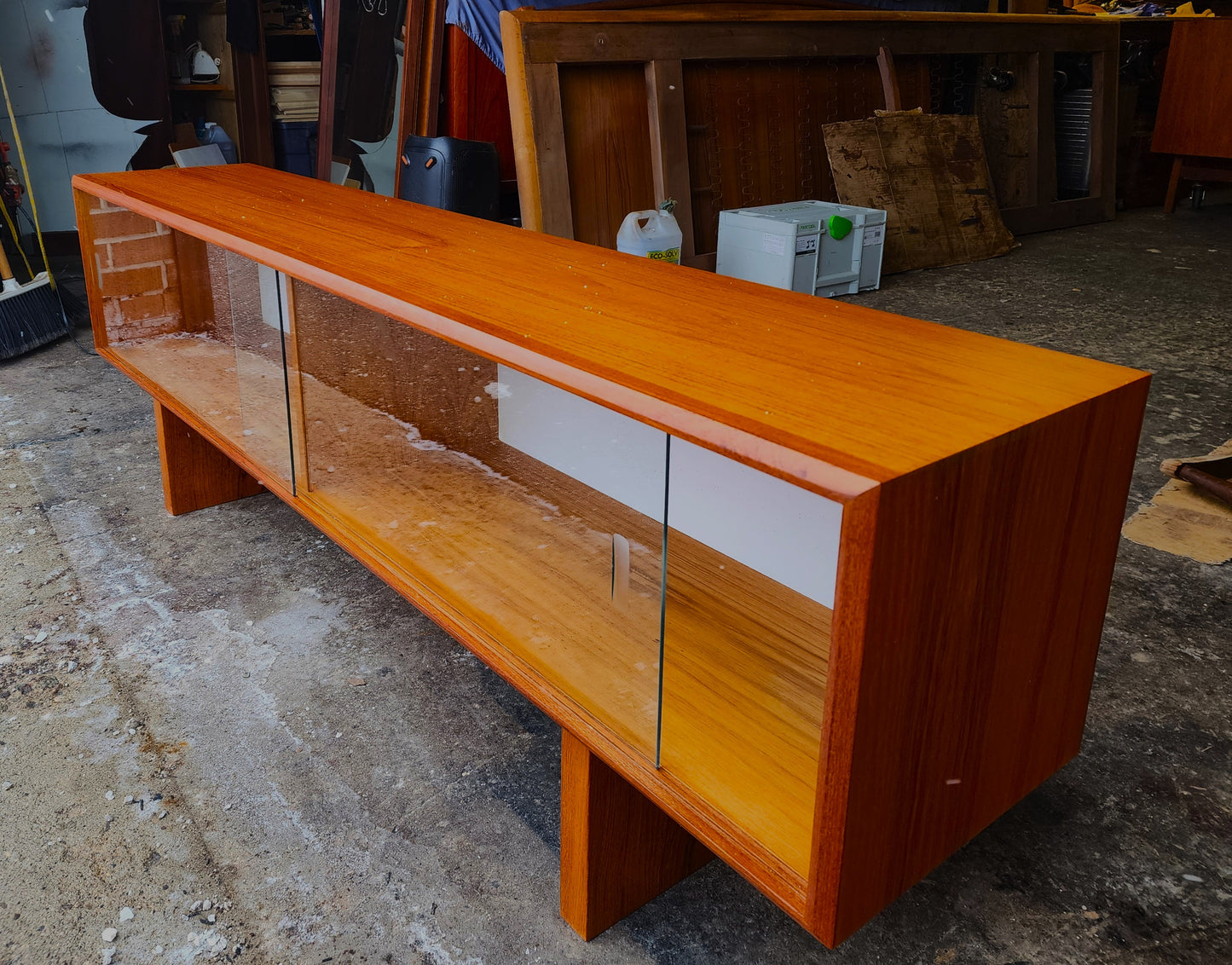 REFINISHED Mid Century Modern Teak Bookcase Display Console 5 ft Low