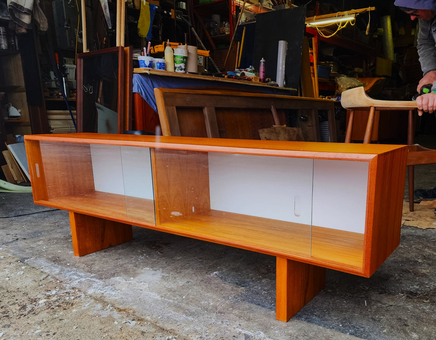 REFINISHED Mid Century Modern Teak Bookcase Display Console 5 ft Low