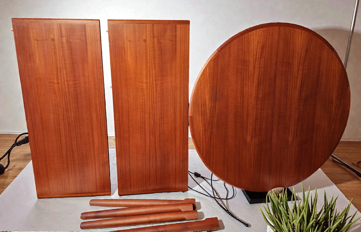 REFINISHED Danish MCM Teak Table Round w 2 Leaves by C.J. Rosengaarden 47