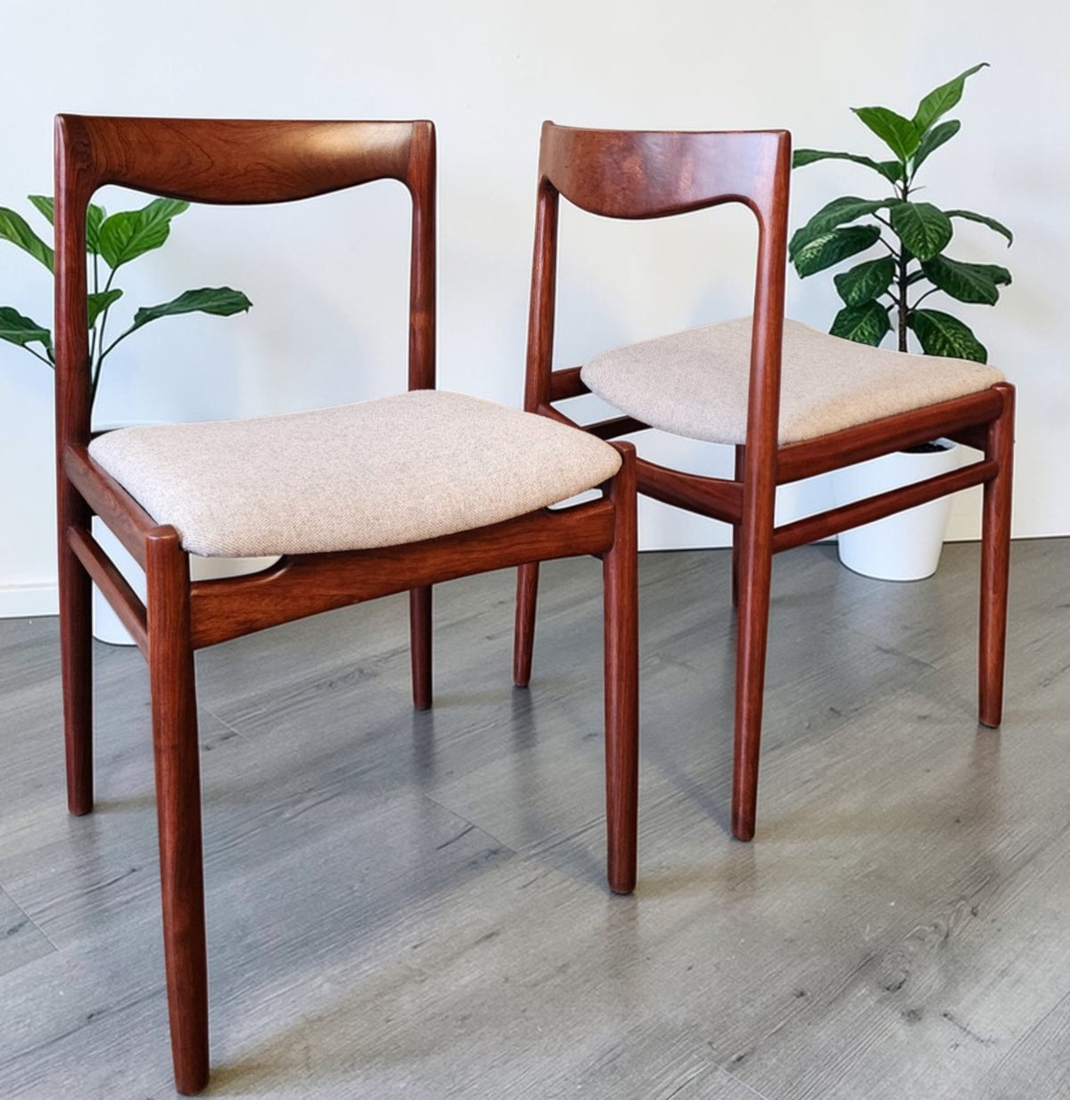 2 REFINISHED will be REUPHOLSTERED Mid Century Modern Rosewood Chairs by Lübke