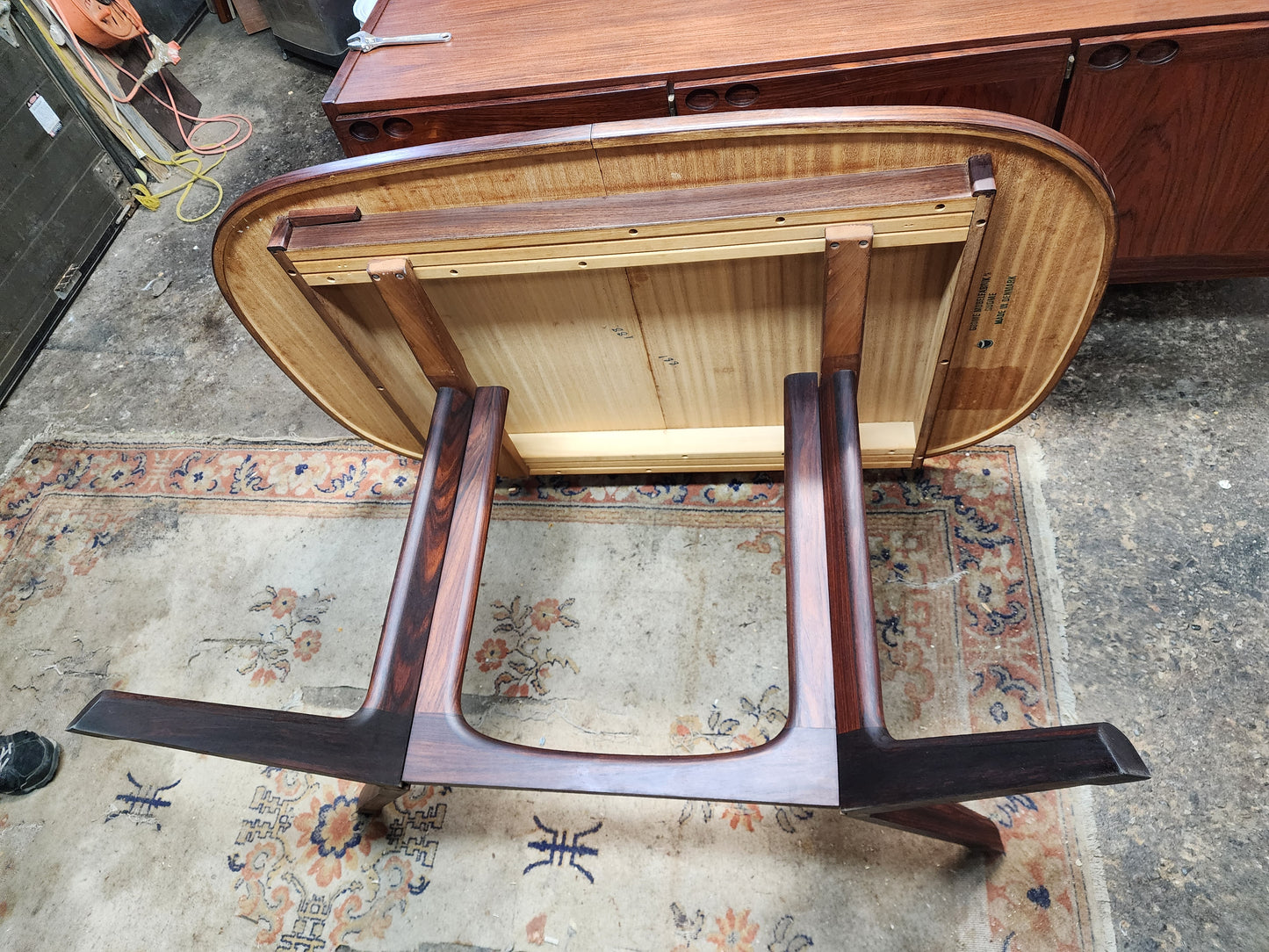 REFINISHED Danish MCM Rosewood Table w 2 Leaves by N. Møller 53"-91" Selfstoring
