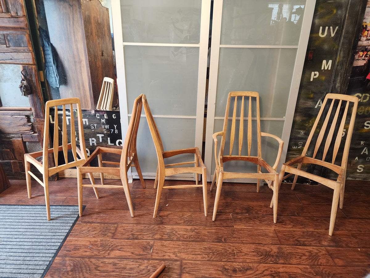 6 REFINISHED Danish Mid Century Modern Teak Chairs by Niels Koefoed, model Eva