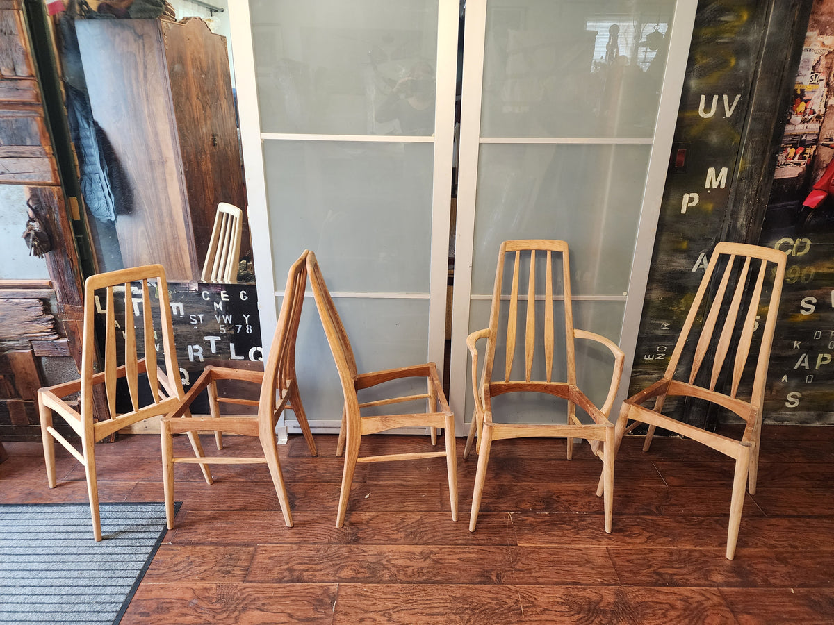 6 REFINISHED Danish Mid Century Modern Teak Chairs by Niels Koefoed, model Eva