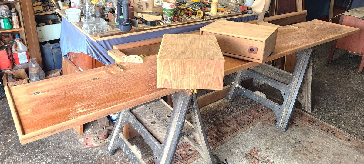 REFINISHED Mid Century Modern Teak Bed King w Floating Nightstands