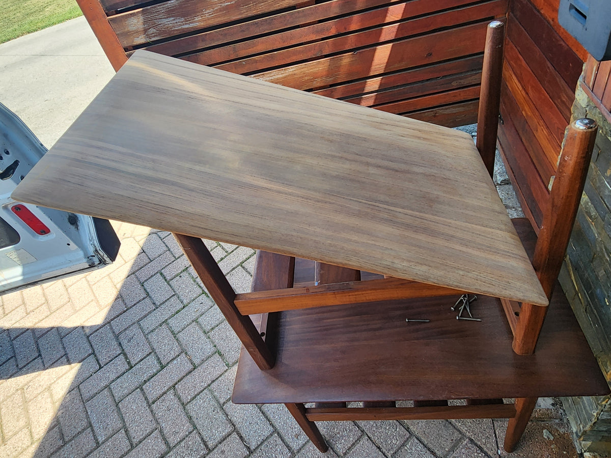 2 REFINISHED MCM SOLID Teak Accent Tables with Shelves by Imperial