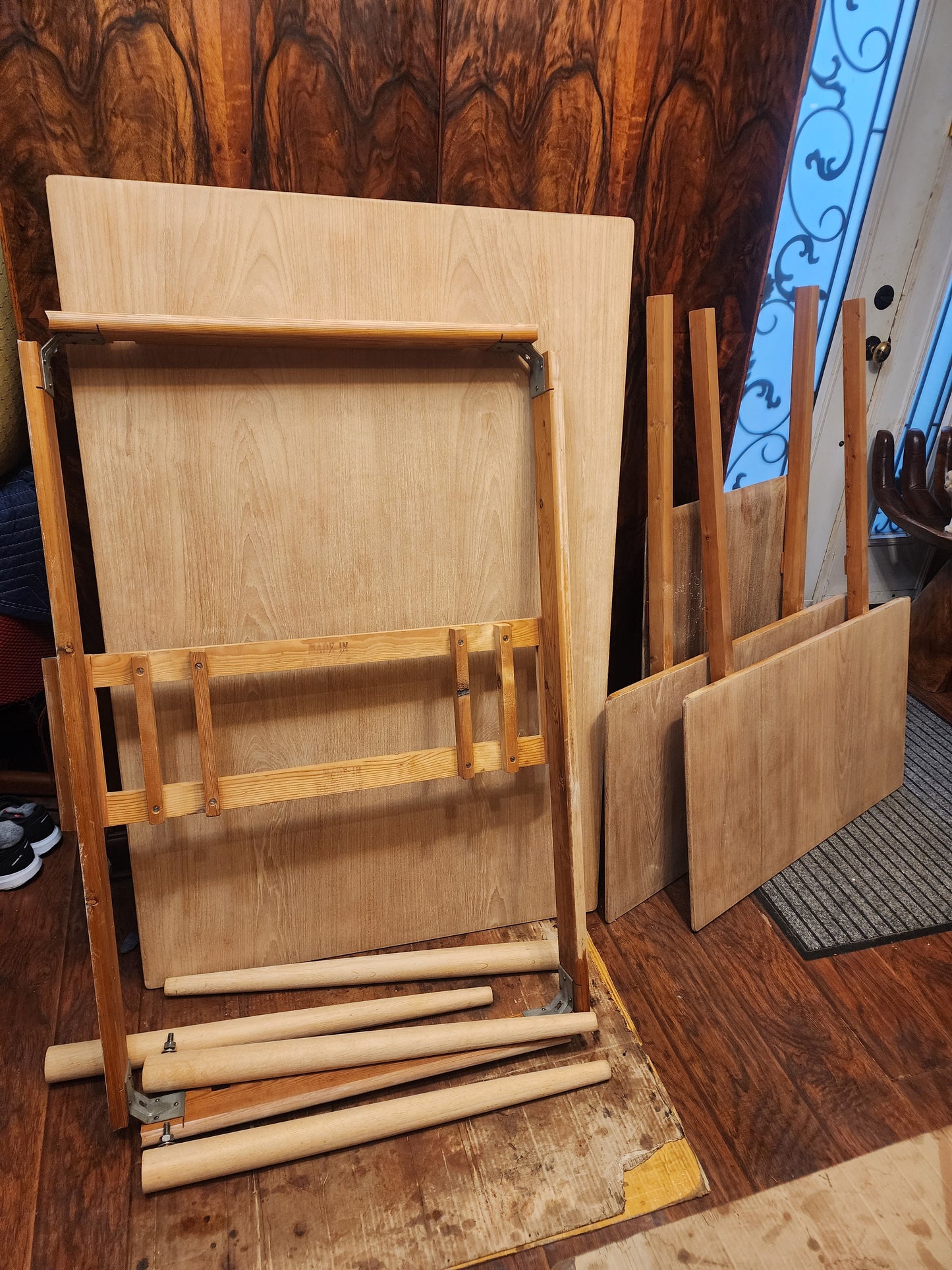REFINISHED Danish Mid Century Modern Teak & Oak Table w 2 Leaves & 6 Chairs