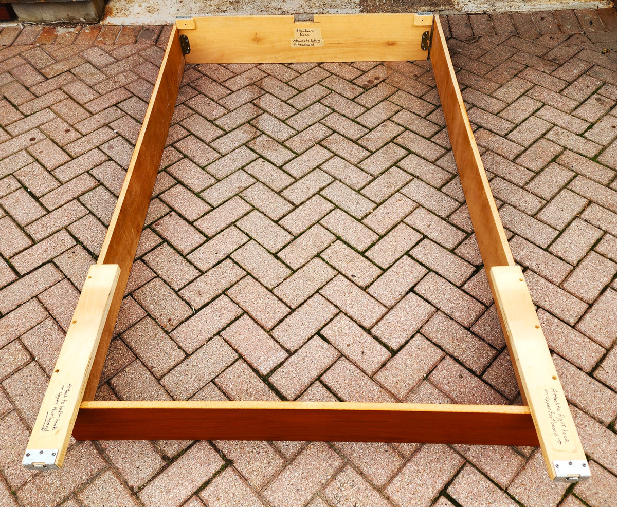 REFINISHED Mid Century Modern Teak Bed w Floating Nightstands Queen