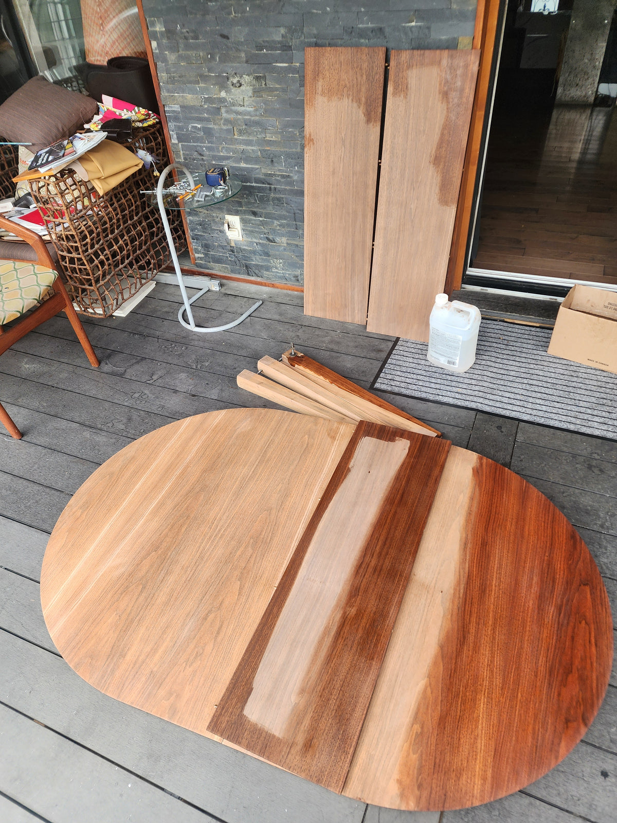 REFINISHED Mid Century Modern Walnut Dining Table Oval w 3 Leaves 60