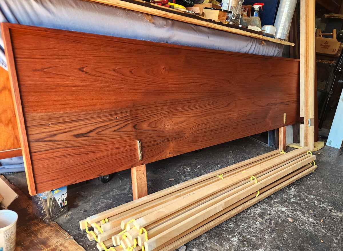 REFINISHED MCM Teak Bed w Floating Nightstands & Drawers Queen by REFF