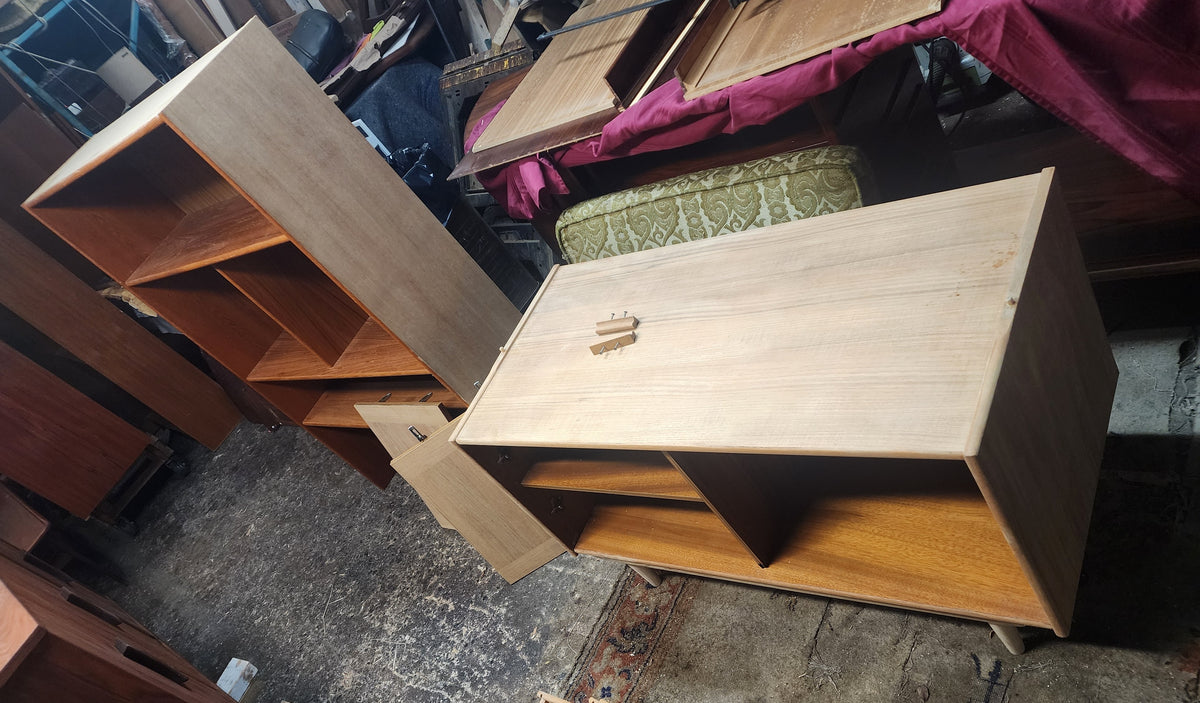 REFINISHED Danish Mid Century Modern Teak Cabinet w Shelving