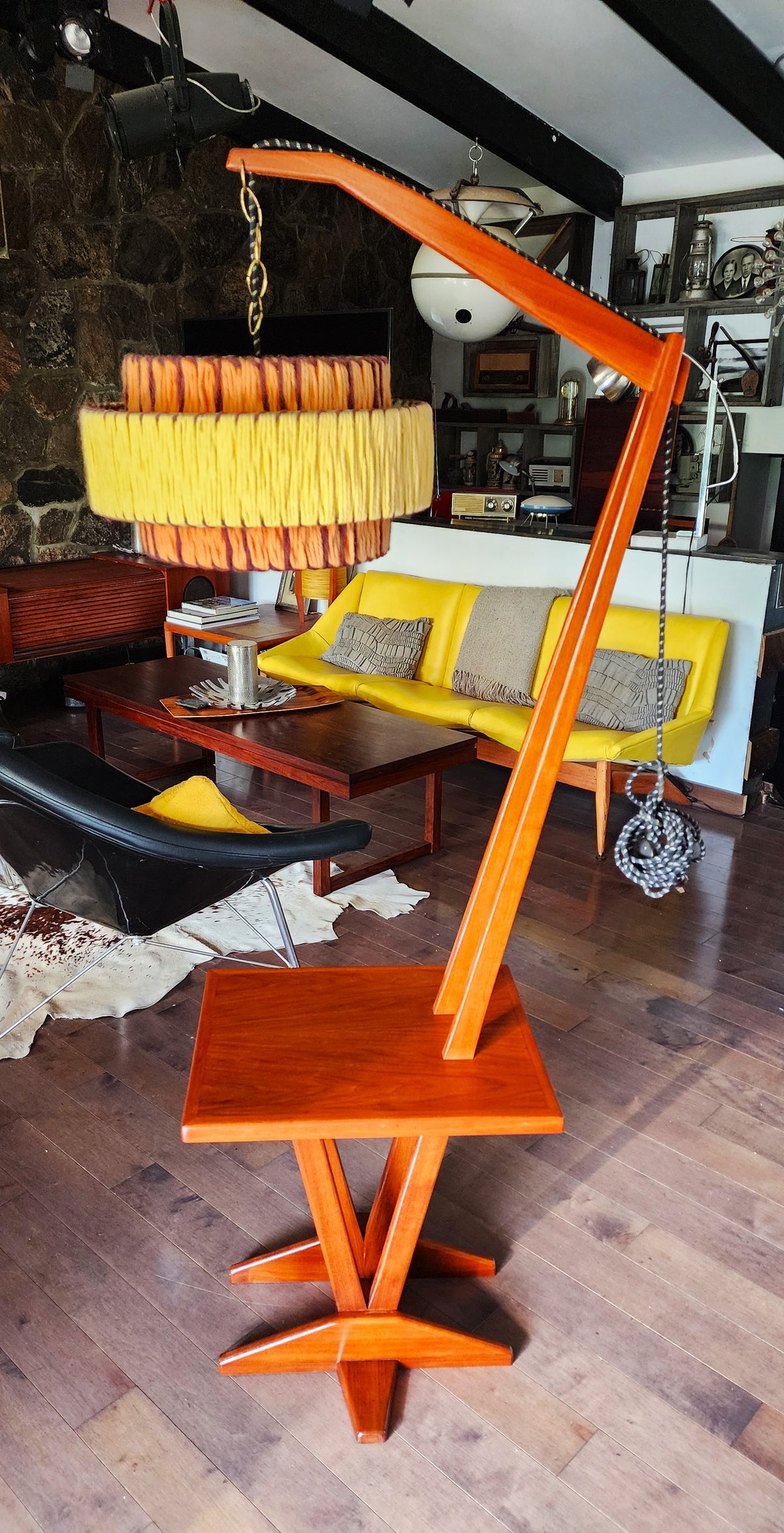 REFINISHED Mid Century Modern Teak Floor Lamp with Built in Table