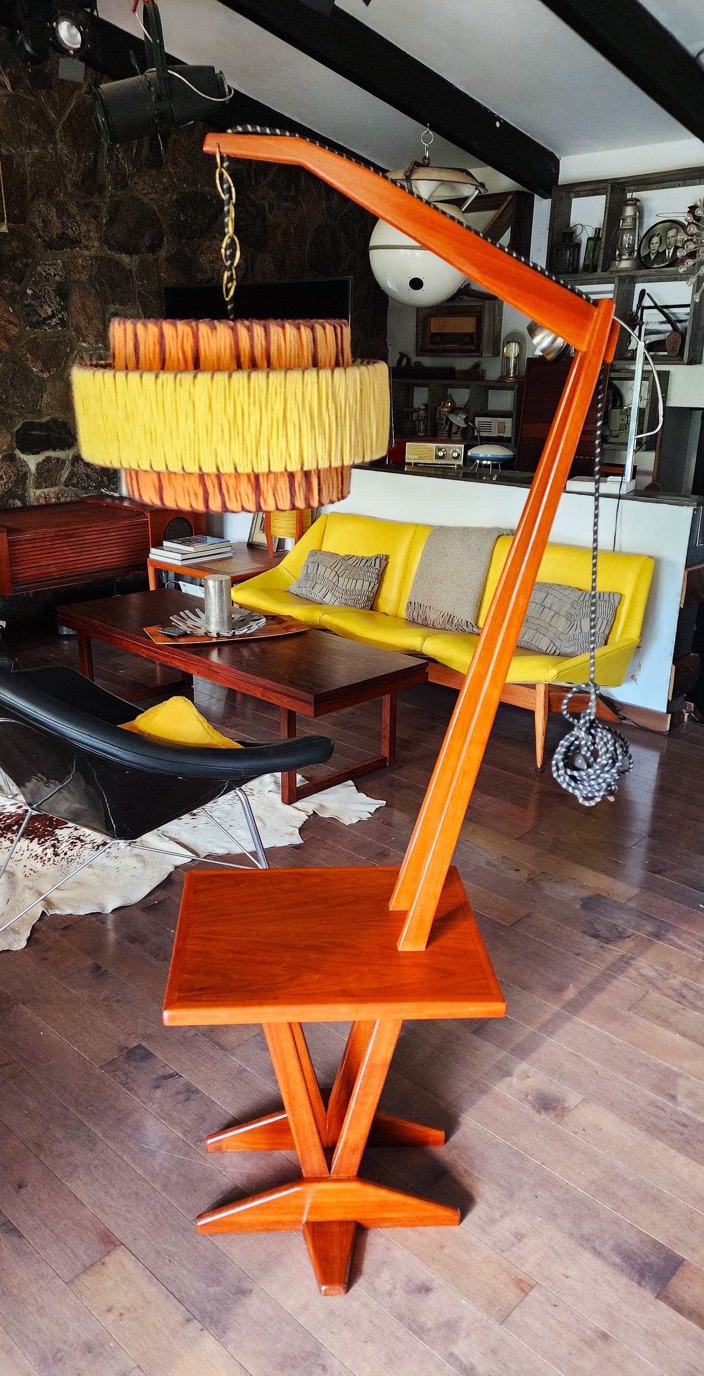 REFINISHED Mid Century Modern Teak Floor Lamp with Built in Table