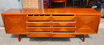 REFINISHED Mid Century Modern Teak Buffet w Geometrical Inlays & Lighting, 94