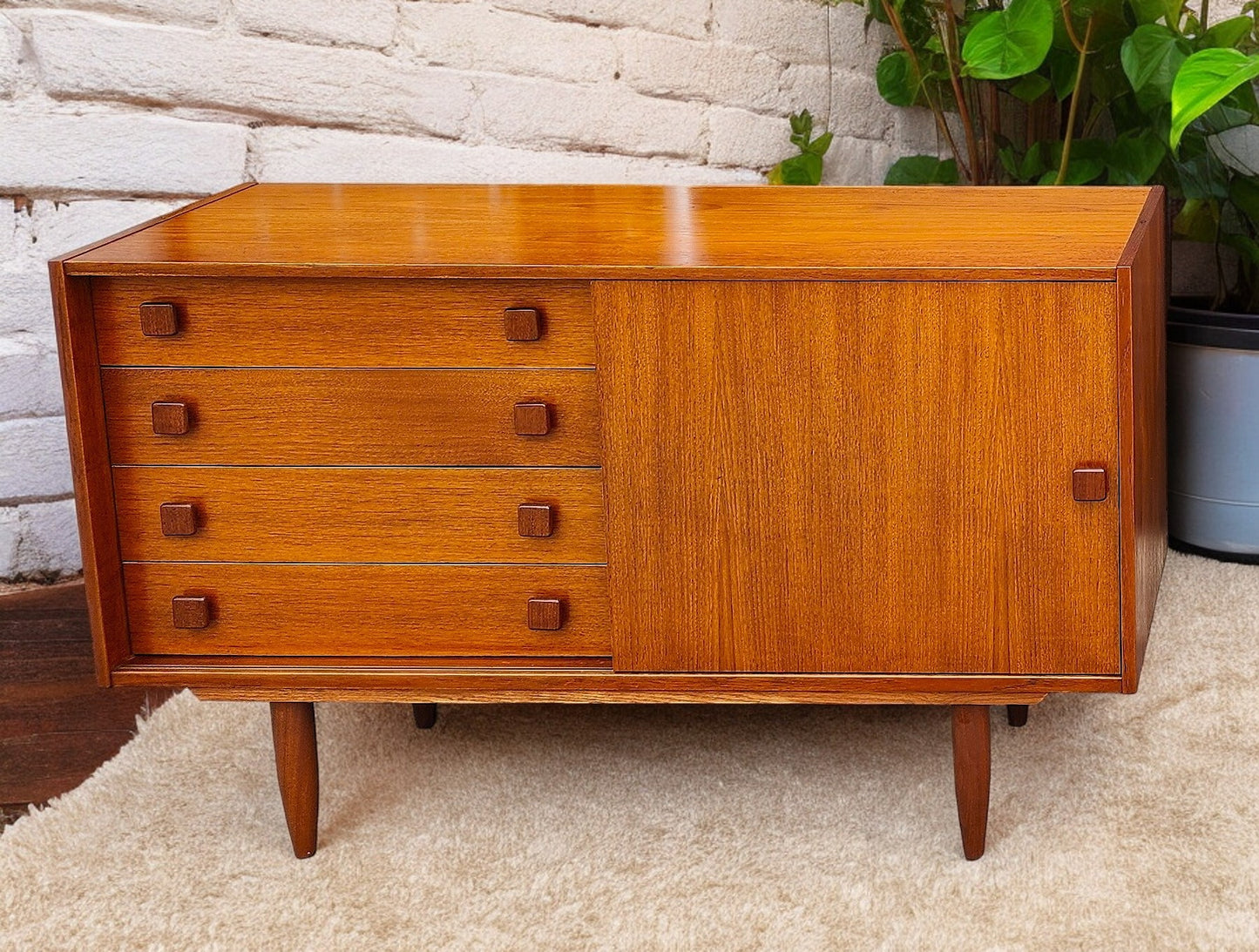 REFINISHED Danish Mid Century Modern Teak Cabinet by Domino 48" (2 available)