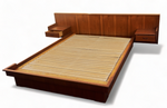 REFINISHED Mid Century Modern Teak Platform Bed Queen w Floating Nightstands 8