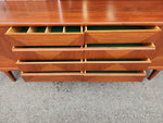 REFINISHED Mid Century Modern Teak Buffet w Geometrical Inlays & Lighting, 94