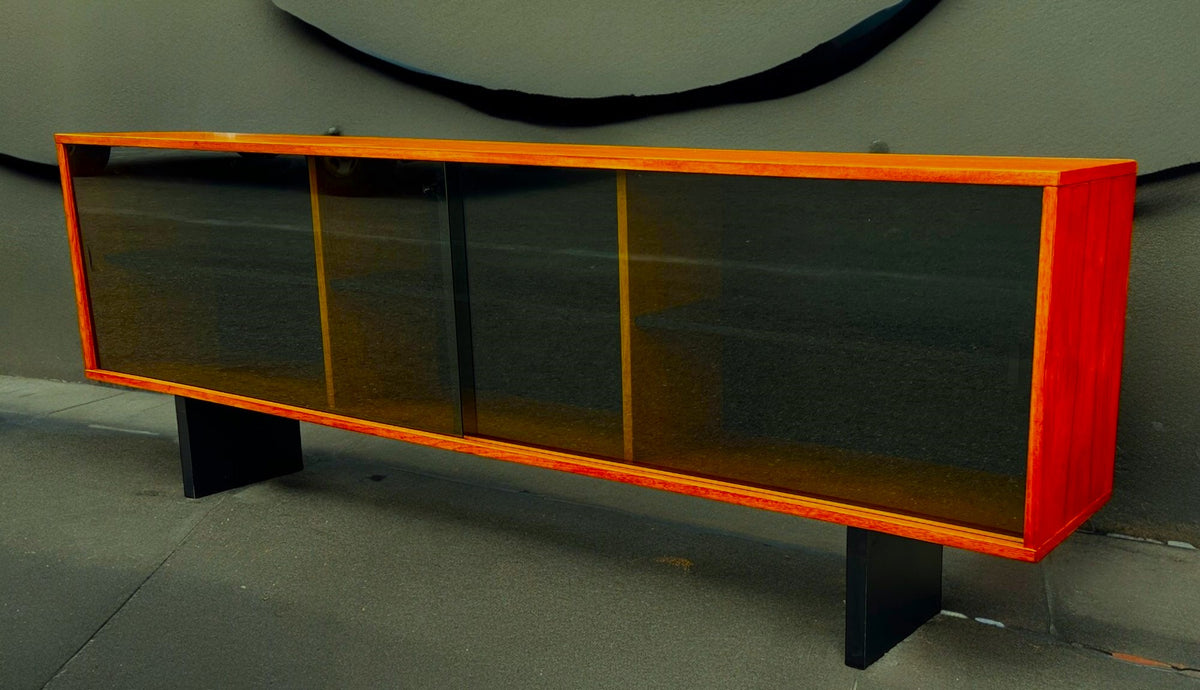 REFINISHED Mid Century Modern Teak & Black Bookcase TV Media Console 76.5