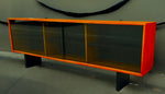 REFINISHED Mid Century Modern Teak & Black Bookcase TV Media Console 76.5