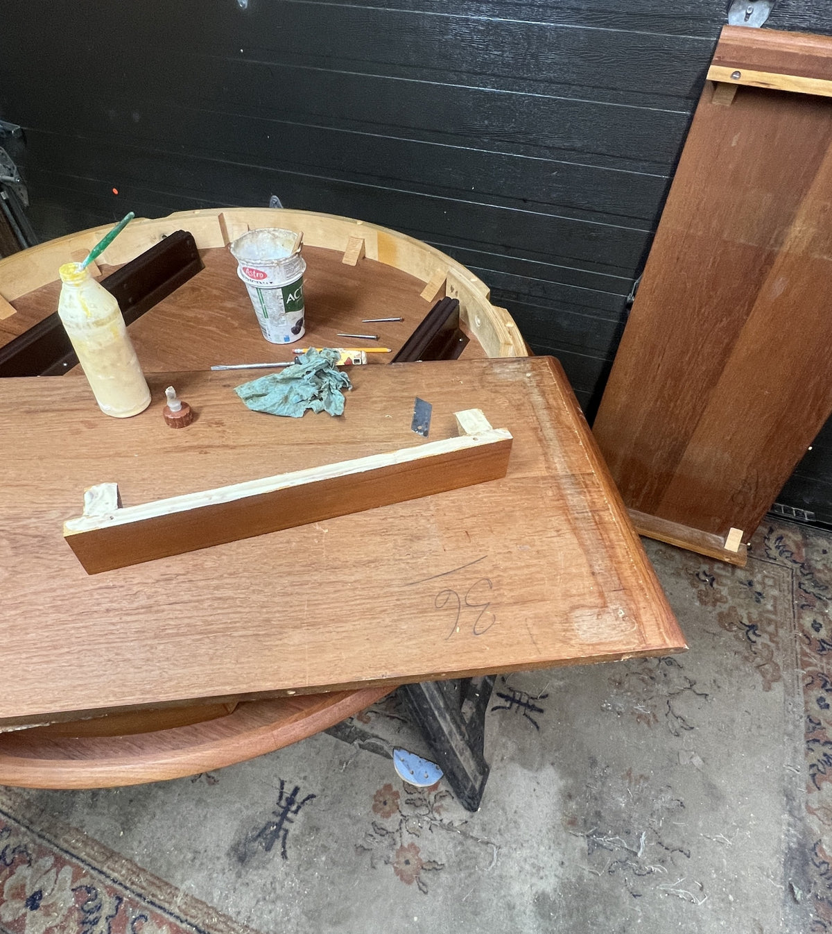 REFINISHED Danish MCM Teak Table Round w 2 Leaves by C.J. Rosengaarden 47