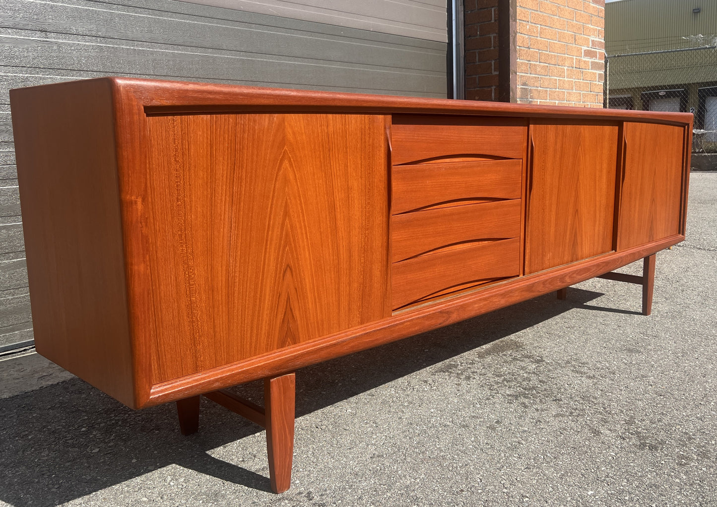 REFINISHED Danish Mid Century Modern Teak Sideboard by Gunni Omann for ACO, 95"