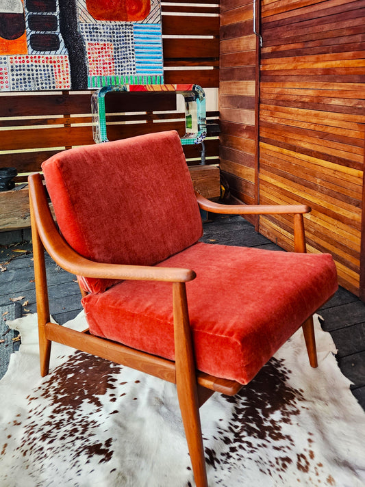 REFINISHED Italian Mid Century Modern Lounge Chair w Wool Mohair Cushions