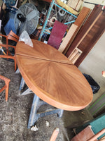 REFINISHED Mid Century Modern Sunburst Teak Table Oval w 1 Leaf 66
