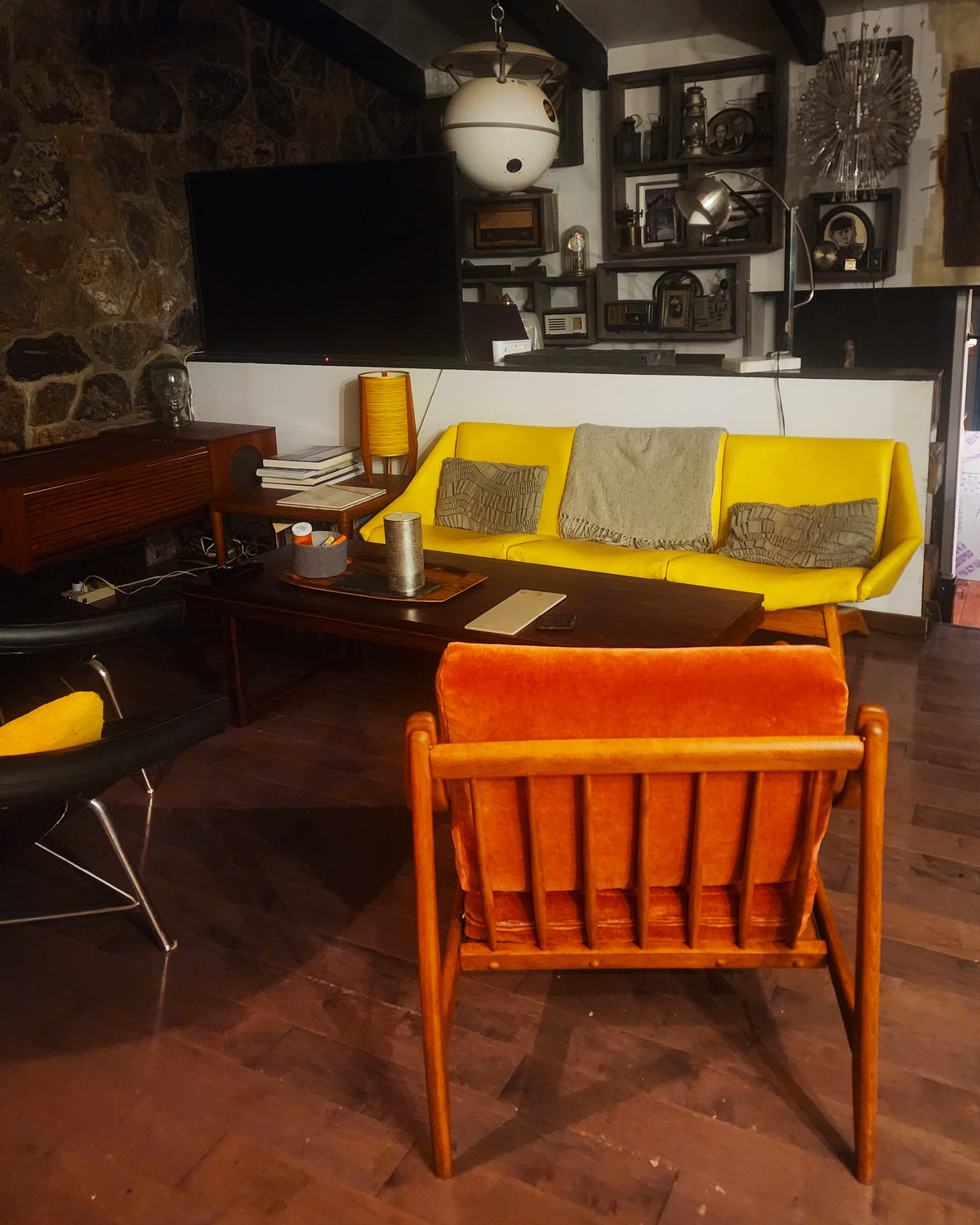 REFINISHED Italian Mid Century Modern Lounge Chair w Wool Mohair Cushions