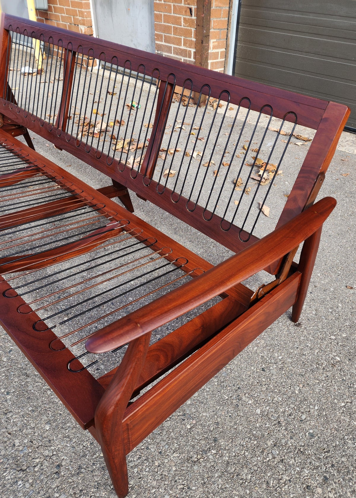 REFINISHED Mid Century Modern Solid Teak Sofa - Bed, no cushions