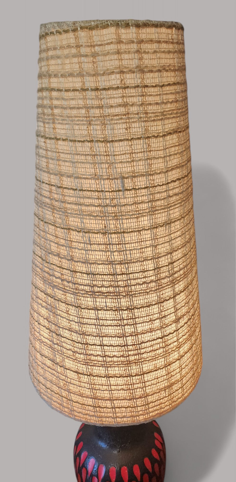 Large Mid Century Modern Pottery & Teak Floor Lamp, H 63