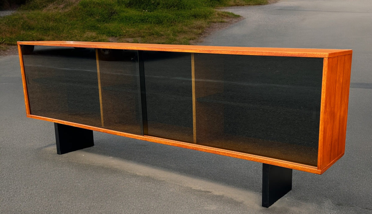 REFINISHED Mid Century Modern Teak & Black Bookcase TV Media Console 76.5