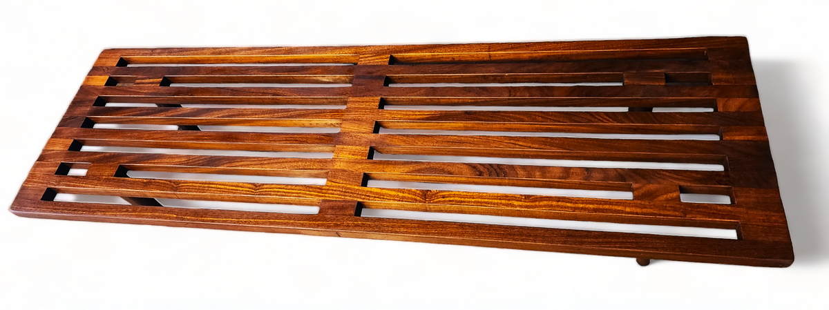 REFINISHED Mid Century Modern Solid Teak Slatted Bench or Coffee Table 60