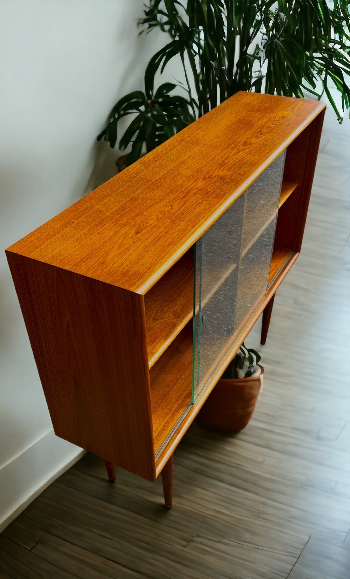 RESTORED Mid Century Modern Teak Display Bookcase 4 ft