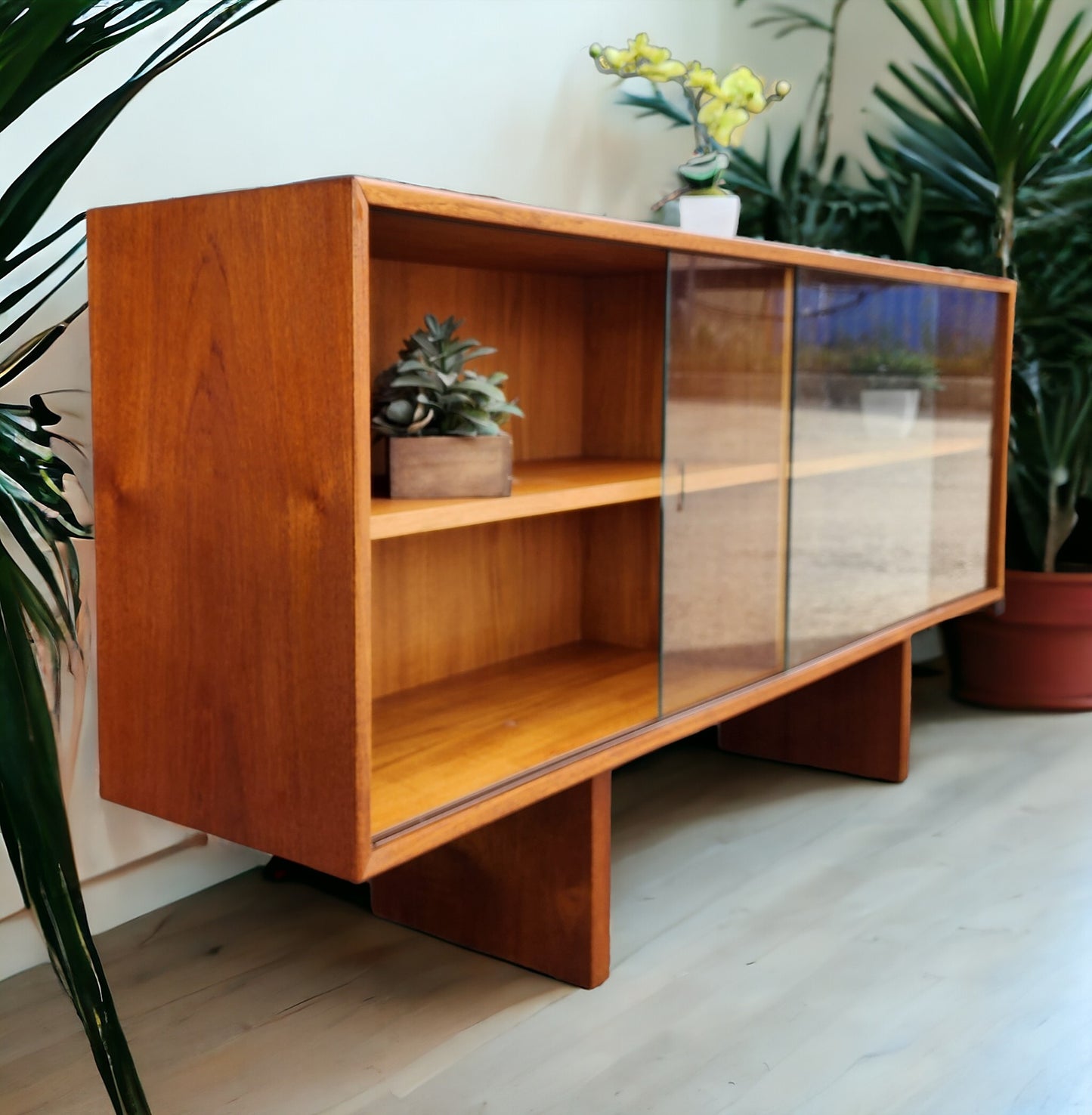 RESTORED Mid Century Modern Teak Bookcase Display TV Media Console 59"