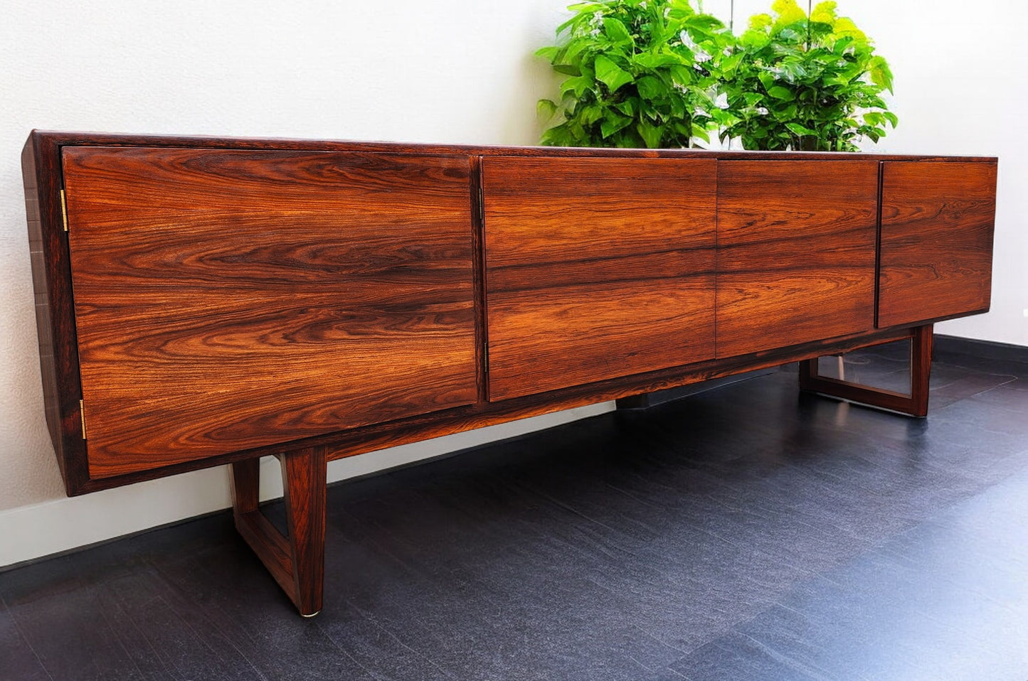 REFINISHED Danish Mid Century Modern Brazilian Rosewood Sideboard 95"