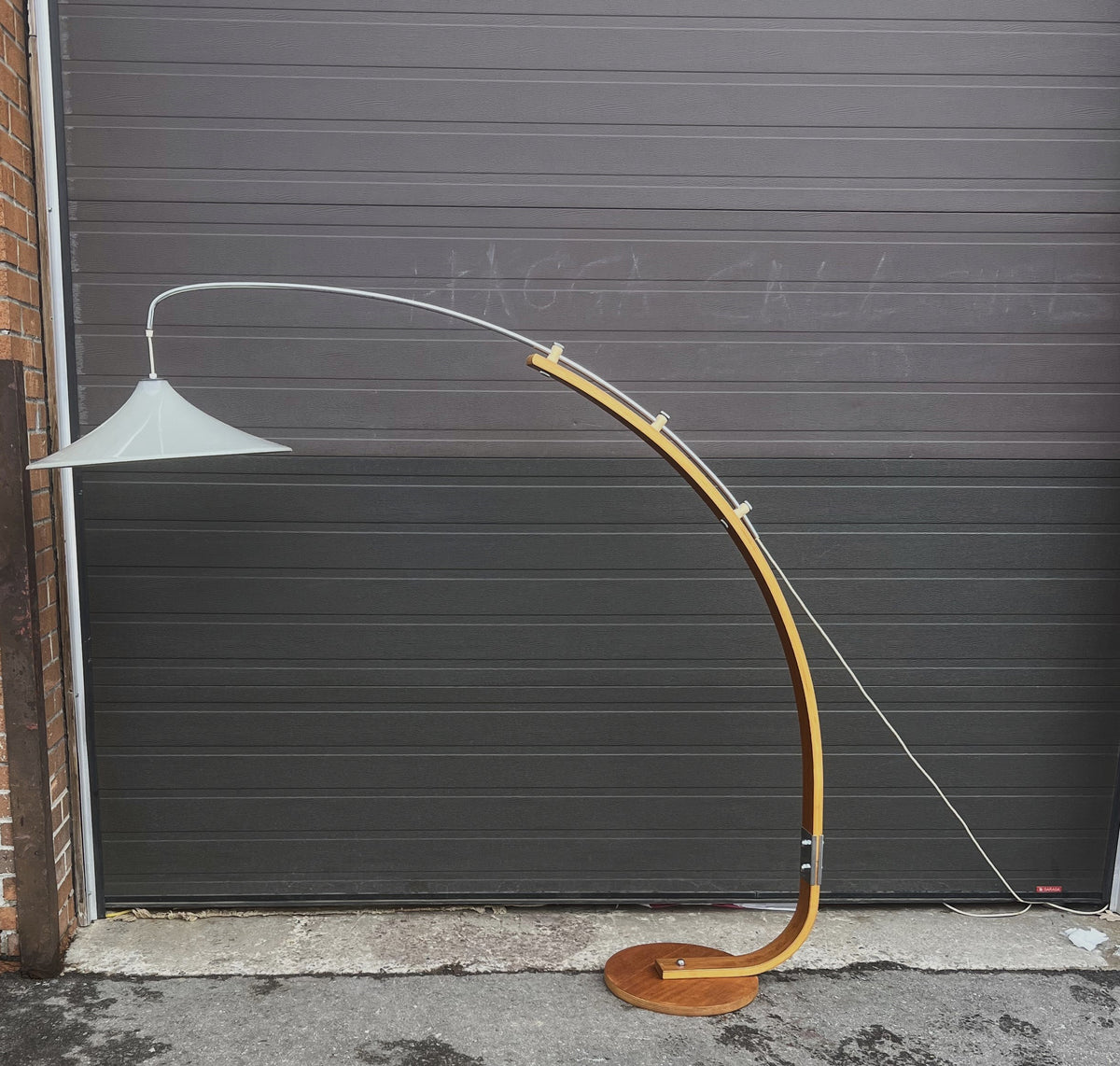 Mid Century Modern Teak Arc Extendable Floor Lamp with UFO Shade
