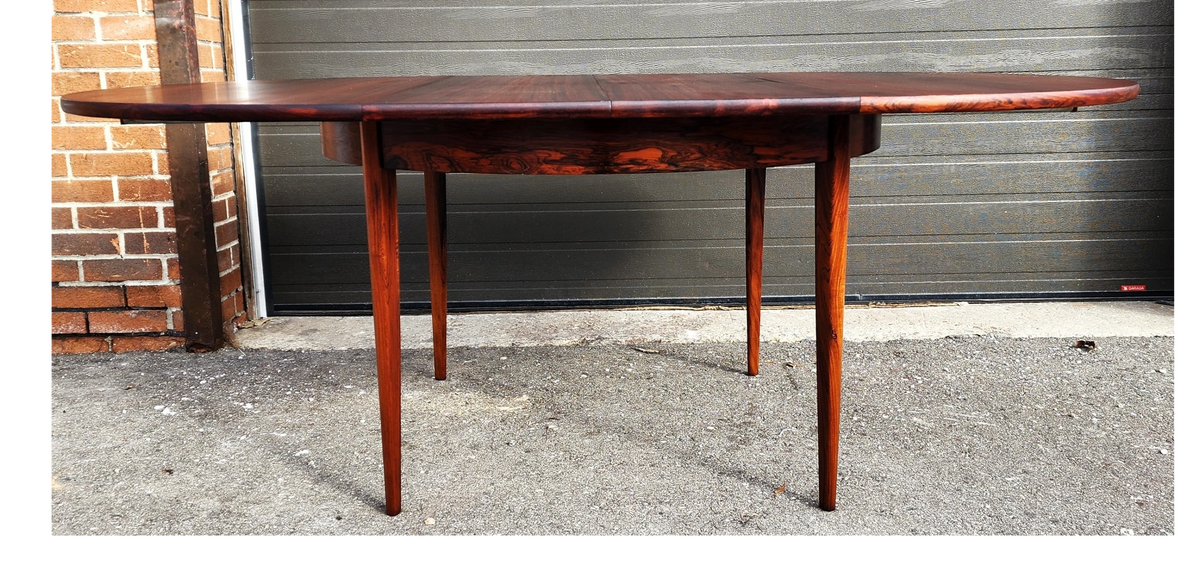 REFINISHED Danish MCM Rio Rosewood Table Round to Oval by Niels Moller 50