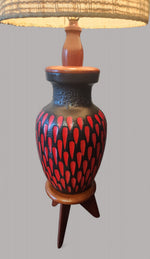 Large Mid Century Modern Pottery & Teak Floor Lamp, H 63