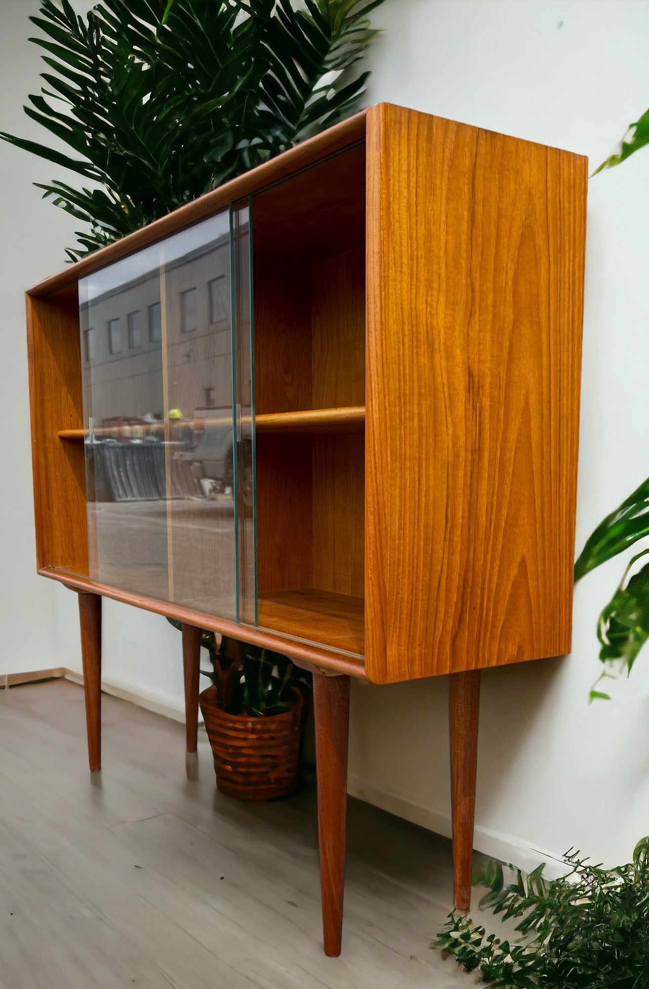 RESTORED Mid Century Modern Teak Display Bookcase 4 ft