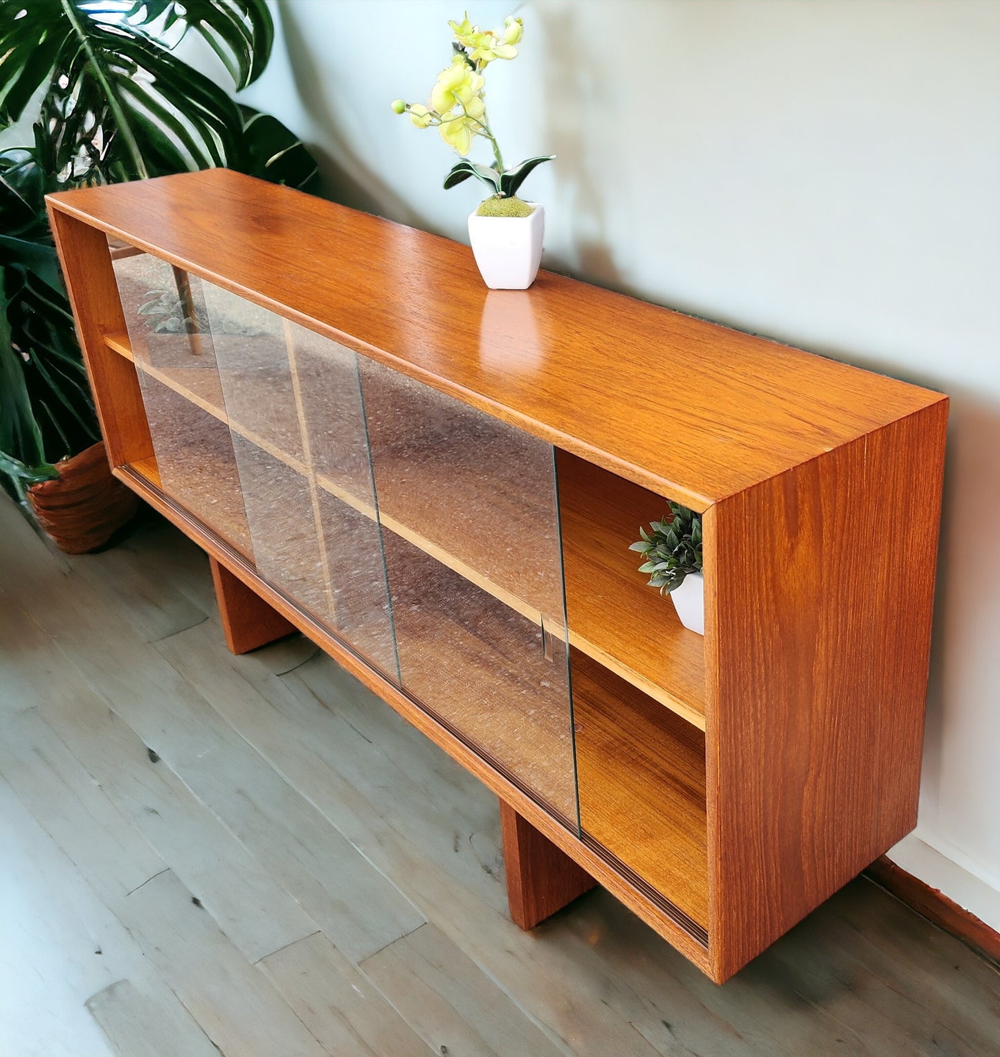 RESTORED Mid Century Modern Teak Bookcase Display TV Media Console 59"