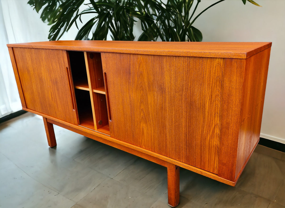 On Hold***REFINISHED Danish Mid Century Modern Teak Tambour Credenza 65