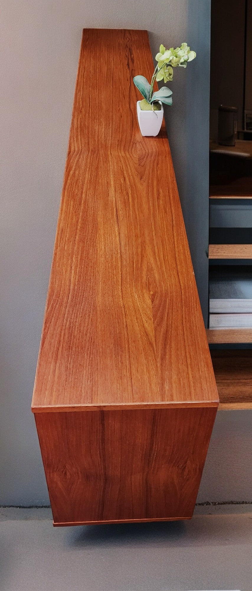 REFINISHED Mid Century Modern Teak & Black Bookcase TV Media Console 76.5