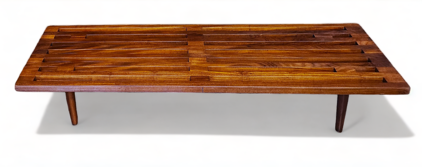 REFINISHED Mid Century Modern Solid Teak Slatted Bench or Coffee Table 60"