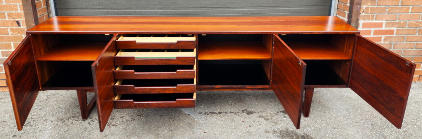 REFINISHED Danish Mid Century Modern Brazilian Rosewood Sideboard 95"