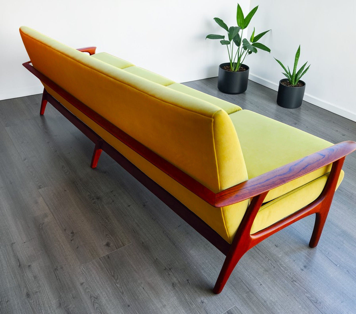 REFINISHED REUPHOLSTERED Mid Century Modern Teak 4-Seater Sofa by R.Huber