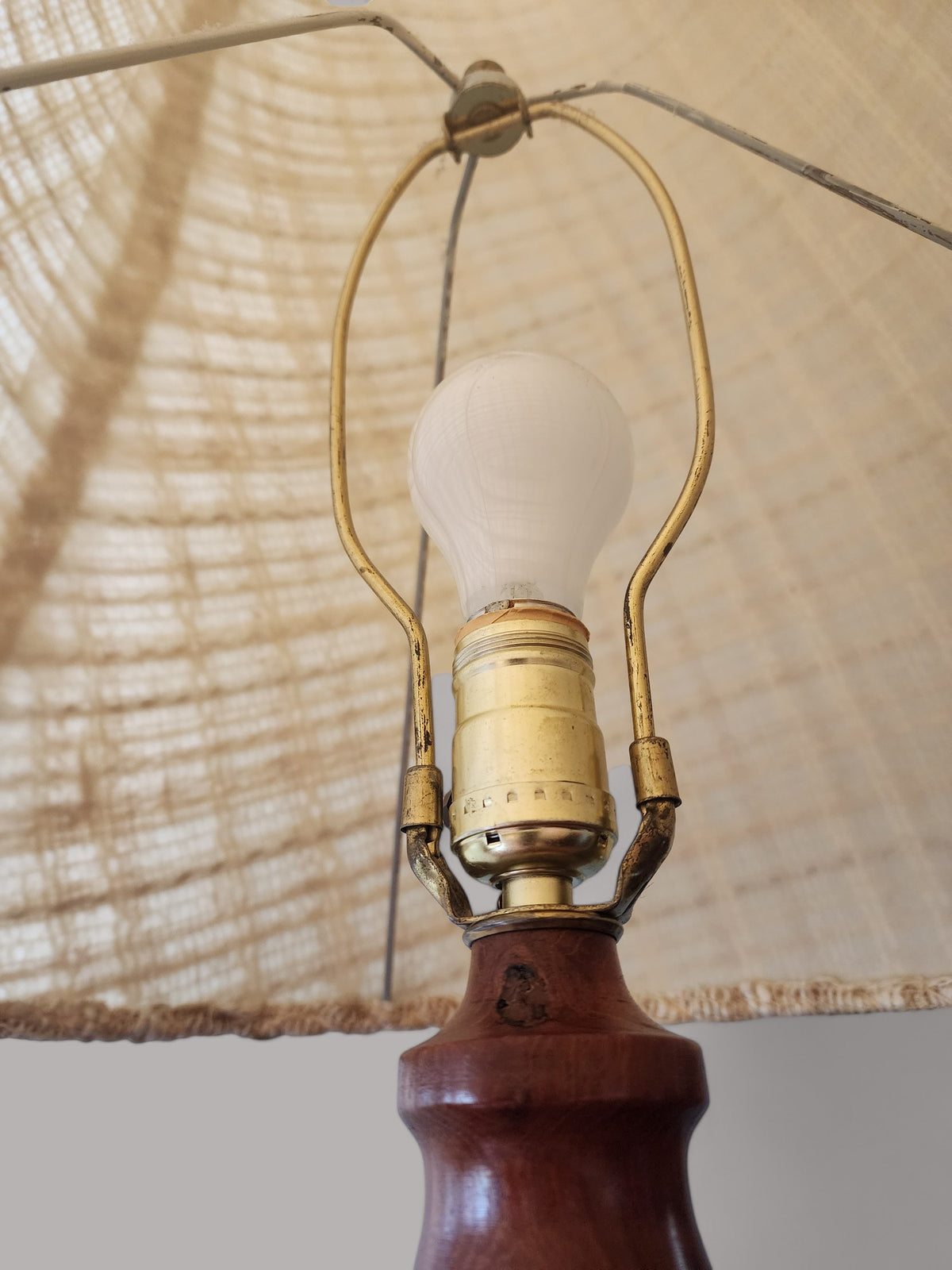 Large Mid Century Modern Pottery & Teak Floor Lamp, H 63
